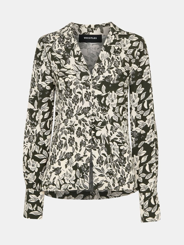 Whistles Green Cut Stems V-Neck Blouse - Image 5 of 5