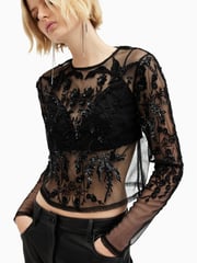 AllSaints Black Greta Embroidery Top - Image 4 of 8