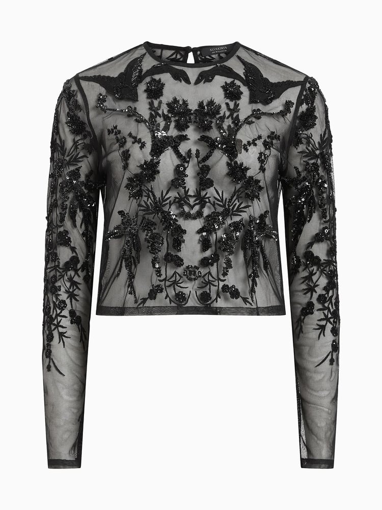 AllSaints Black Greta Embroidery Top - Image 8 of 8