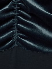 Reiss Slate Blue Etta Velvet Ruched Keyhole Bodysuit - Image 6 of 6