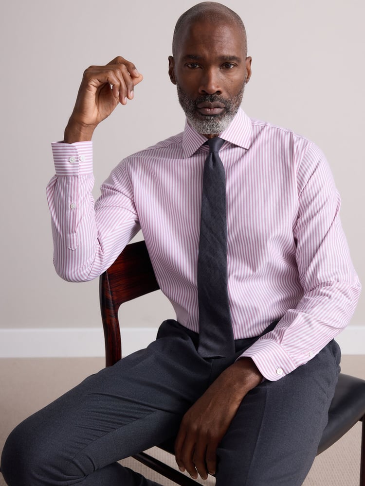 Coral Pink Bengal Slim Fit Signature 100% Cotton Bengal Stripe Shirt - Image 1 of 7