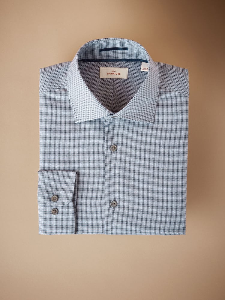 Blue Houndstooth Slim Fit Signature Premium Textured Shirt - Image 1 of 3