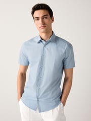 Light Blue Tonal Stripe Regular Fit 100% Cotton Short Sleeve Textured Shirt - Image 4 of 8