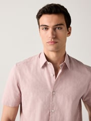 Light Pink Tonal Stripe Regular Fit 100% Cotton Short Sleeve Textured Shirt - Image 5 of 6