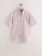 Light Pink Tonal Stripe Regular Fit 100% Cotton Short Sleeve Textured Shirt - Image 6 of 6