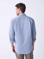 Chambray Blue Dobby Regular Fit Textured Single Cuff Shirt With Cutaway Collar - Image 4 of 5