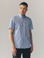 Blue Bengal Short Sleeve With Button Down Collar Stripe Easy Iron Oxford Shirt - Image 3 of 8