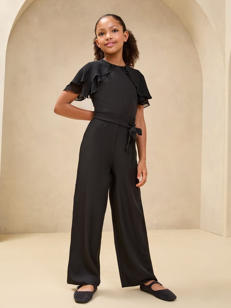 Lipsy Black Layered Flutter Sleeve Jumpsuit (5-16yrs) - Image 1 of 4