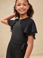 Lipsy Black Layered Flutter Sleeve Jumpsuit (5-16yrs) - Image 2 of 4