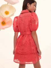 Lipsy Coral Pink Premium Puff Sleeve Occasion Shirt Dress (5-16yrs) - Image 4 of 5