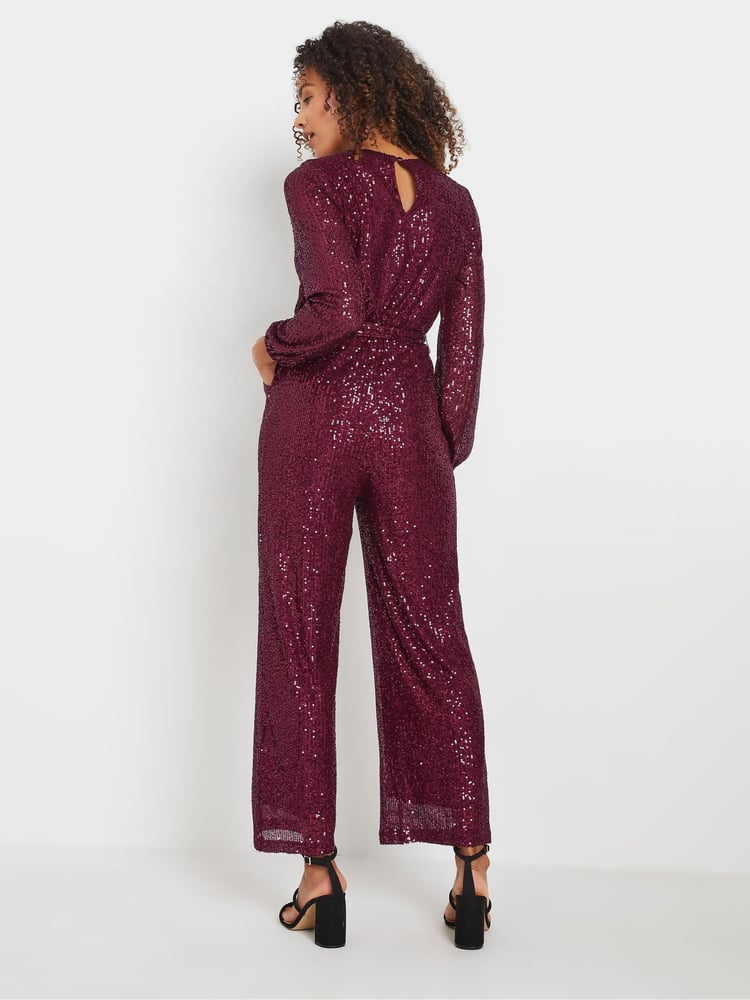 M&Co Red Sequin Wrap Jumpsuit - Image 2 of 5
