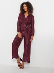 M&Co Red Sequin Wrap Jumpsuit - Image 3 of 5
