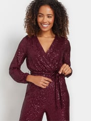 M&Co Red Sequin Wrap Jumpsuit - Image 4 of 5