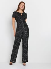 M&Co Silver Keyhole Sequin Jumpsuit - Image 1 of 5