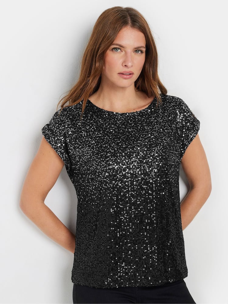 M&Co Silver Ombre Sequin Cape Sleeve Top - Image 2 of 6