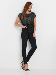 M&Co Silver Ombre Sequin Cape Sleeve Top - Image 3 of 6