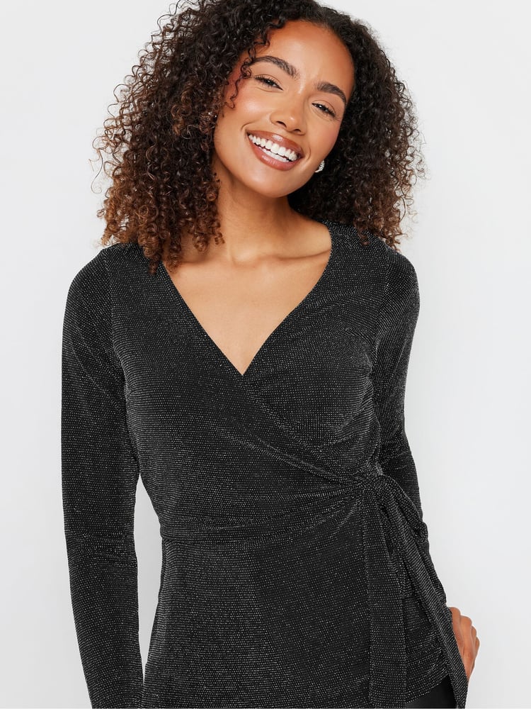M&Co Black Brillo Wrap Top - Image 1 of 5
