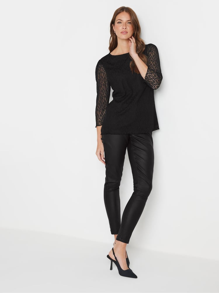 M&Co Black 3/4 Sleeve Lace Top - Image 2 of 5