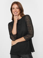 M&Co Black 3/4 Sleeve Lace Top - Image 4 of 5