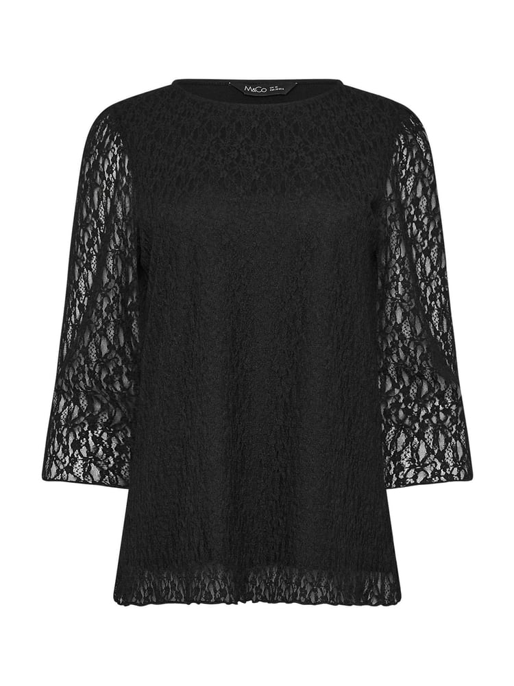 M&Co Black 3/4 Sleeve Lace Top - Image 5 of 5