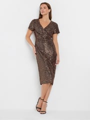 M&Co Gold Sequin Wrap Shift Dress - Image 1 of 5
