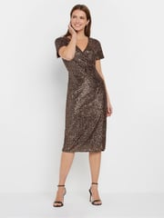 M&Co Gold Sequin Wrap Shift Dress - Image 2 of 5