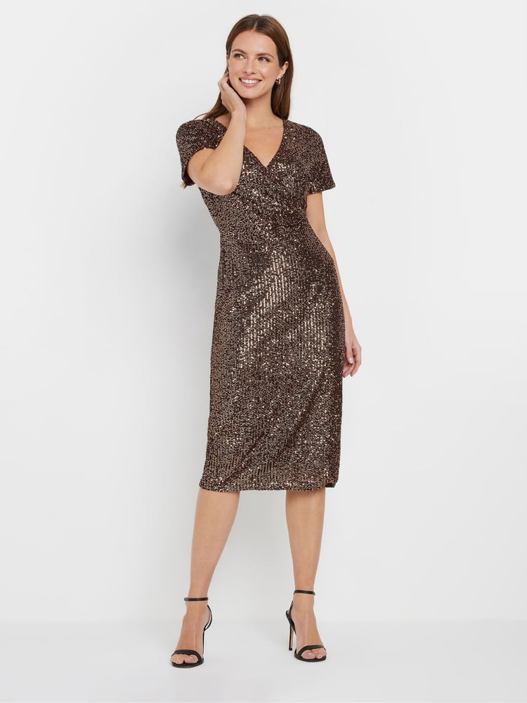 M&Co Gold Sequin Wrap Shift Dress - Image 2 of 5