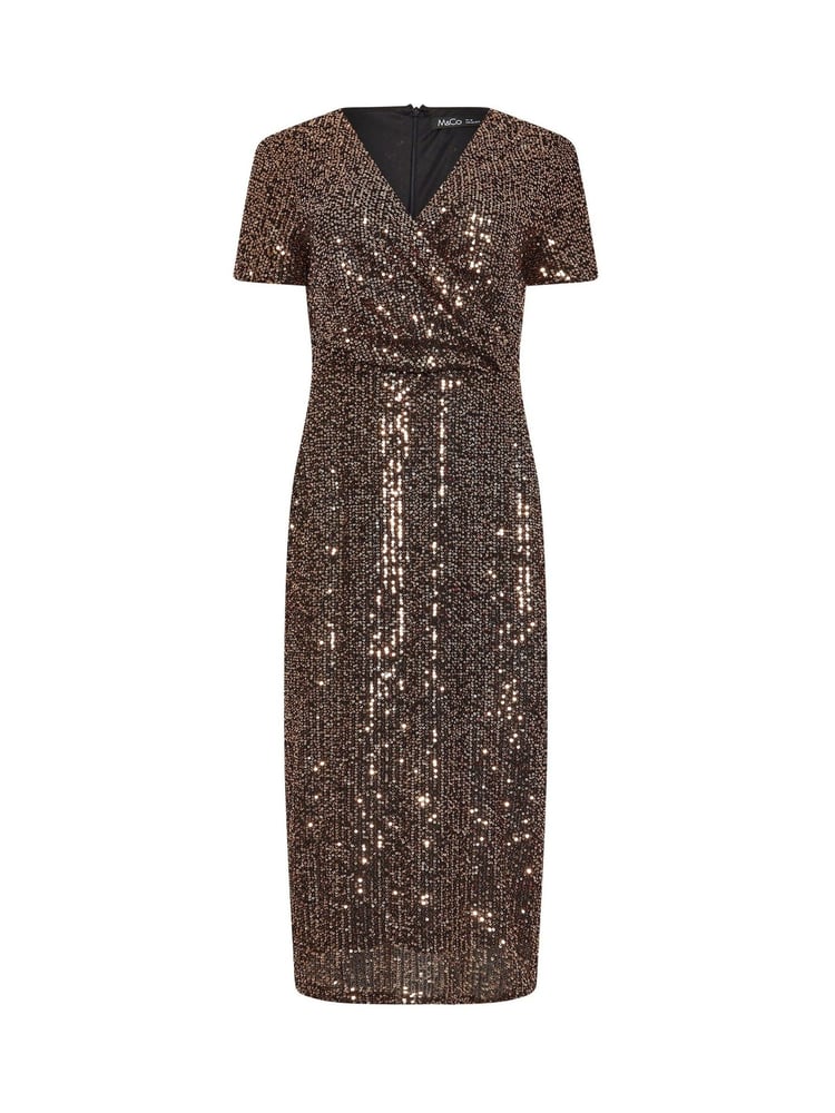 M&Co Gold Sequin Wrap Shift Dress - Image 5 of 5