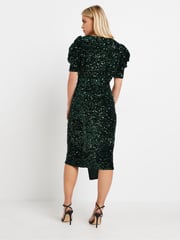 M&Co Green Petite Sequin Velvet Wrap Dress - Image 5 of 7