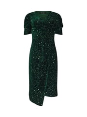 M&Co Green Petite Sequin Velvet Wrap Dress - Image 7 of 7