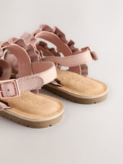 Pink Leather Ruffle Sandals - Image 4 of 6