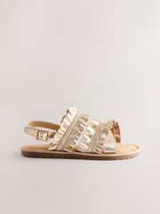 Gold Leather Ruffle Sandals - Image 2 of 6