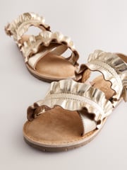 Gold Leather Ruffle Sandals - Image 3 of 6