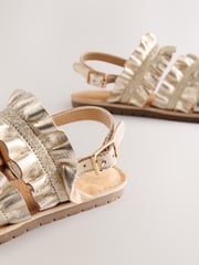 Gold Leather Ruffle Sandals - Image 4 of 6