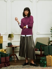 Crew Clothing Company Gold Pleated Waterfall Hem Metallic Skirt - Image 2 of 5