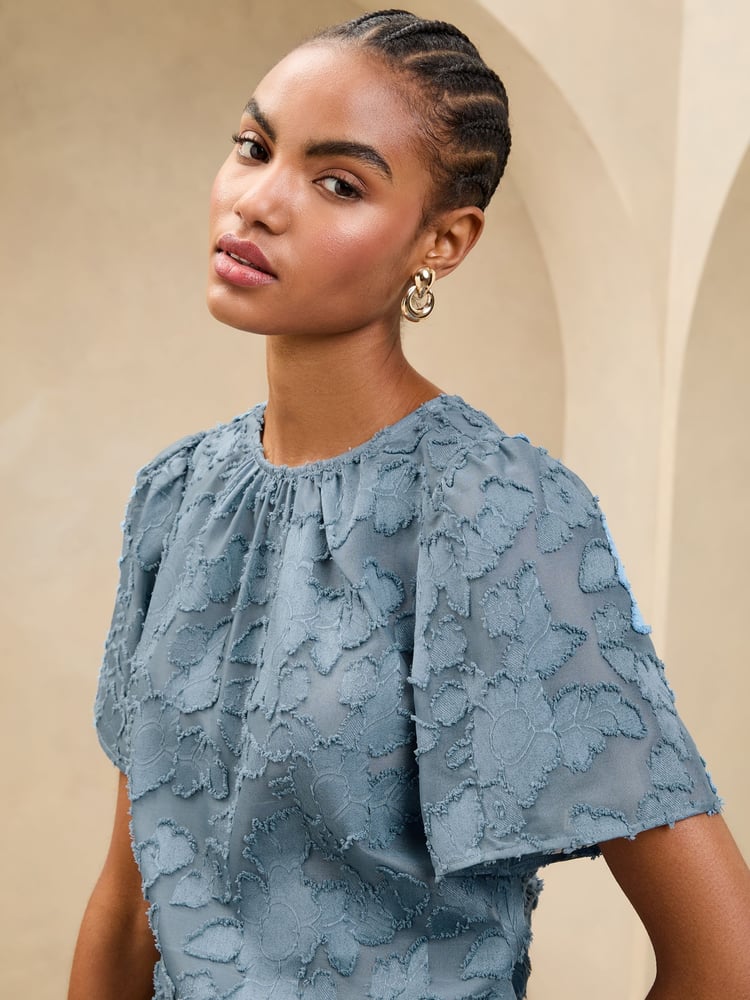 Lipsy Blue Burnout T-Shirt - Image 2 of 4