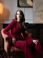 Hot Squash Red Bell Bottom Jumpsuit with Collar Detail - Image 5 of 7