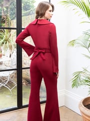 Hot Squash Red Bell Bottom Jumpsuit with Collar Detail - Image 6 of 7