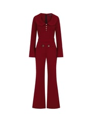Hot Squash Red Bell Bottom Jumpsuit with Collar Detail - Image 7 of 7