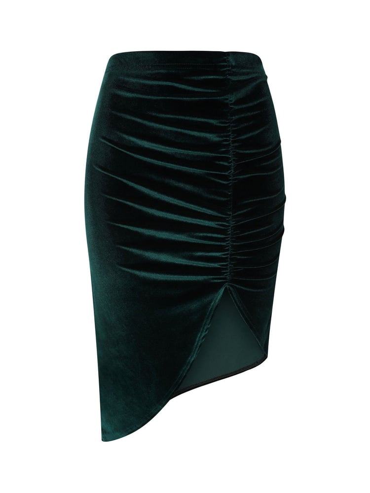 Hot Squash Green Velvet Asymmetric Ruched Skirt - Image 5 of 5