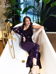 Hot Squash Purple One Sleeve Velvet Sequin Gown - Image 3 of 5