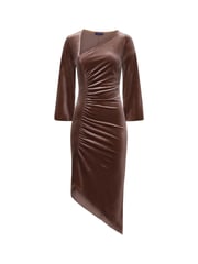 Hot Squash Velvet Ruched Midi Brown Dress - Image 5 of 5