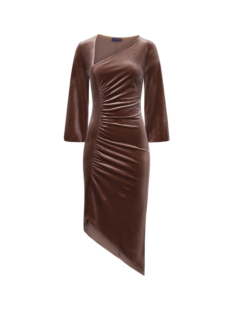 Hot Squash Velvet Ruched Midi Brown Dress - Image 5 of 5