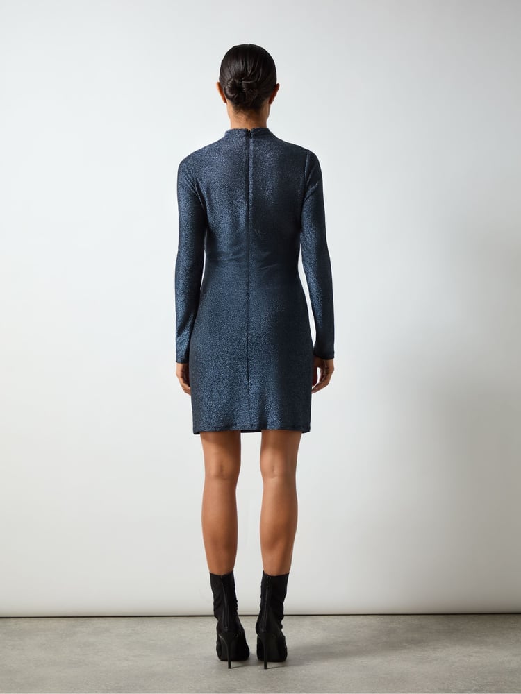 Ro&Zo Blue Darcy Sparkle Jersey High Neck Mini Dress - Image 5 of 5