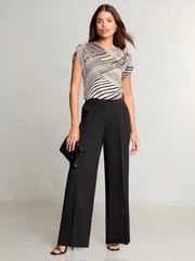 Lipsy Black Tulip Sleeve Round Neck Button Detail Satin Top - Image 3 of 4