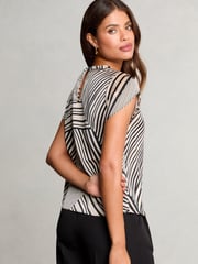 Lipsy Black Tulip Sleeve Round Neck Button Detail Satin Top - Image 4 of 4