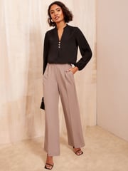 Friends Like These Black Long Sleeve Button Notch Neck Blouse - Image 1 of 4