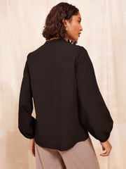 Friends Like These Black Long Sleeve Button Notch Neck Blouse - Image 4 of 4