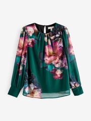 Love & Roses Green Floral Printed Crew Neck Blouse - Image 5 of 5