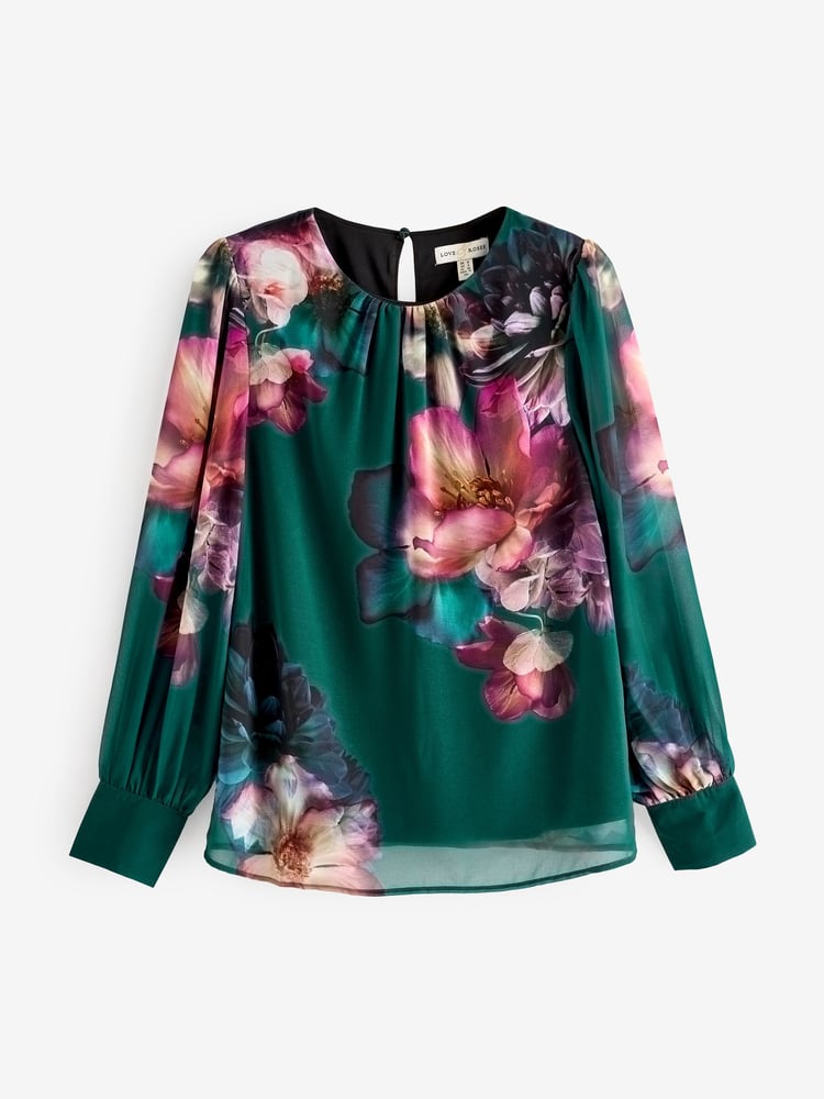 Love & Roses Green Floral Printed Crew Neck Blouse - Image 5 of 5